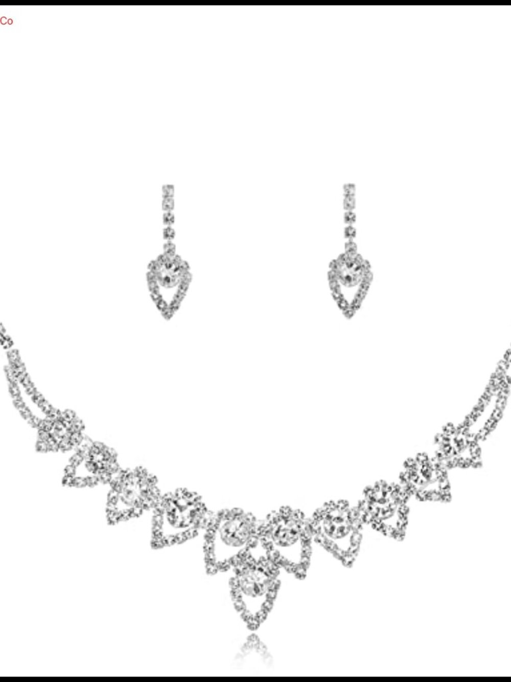Silver Plated Crystal Necklace Earrings Set Bridal Wedding Prom Jewelry